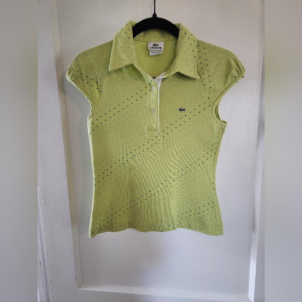Lacoste Green Multi-colored Polka Dot Polo Shirt, Size 36